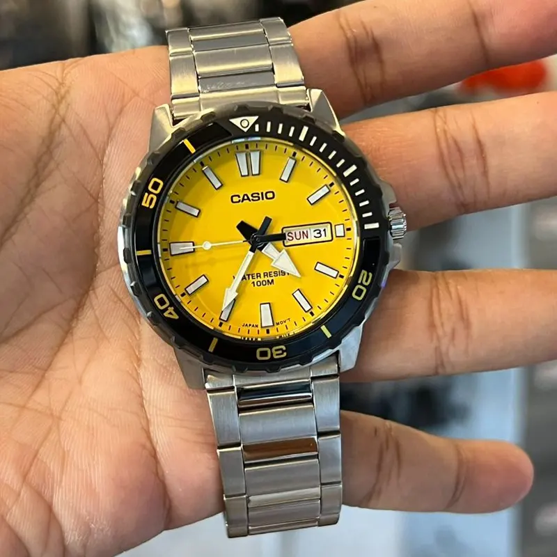 Casio Anti-reverse Bezel Yellow Dial Men's Watch- MTD-125D-9AV